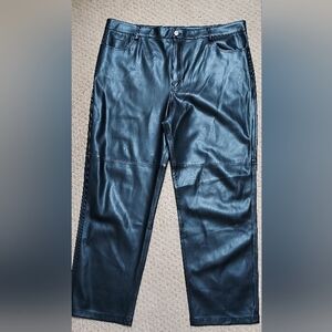 MNG Women Black Faux Leather Wide Leg Pants Size 14 Biker Rocker Grunge